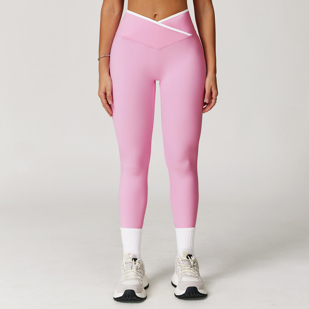 Sollinarry Nude Feel Skinny Yoga Pants Cross High Waist Contrast Color Tights Women Sports Running Fitness Pants