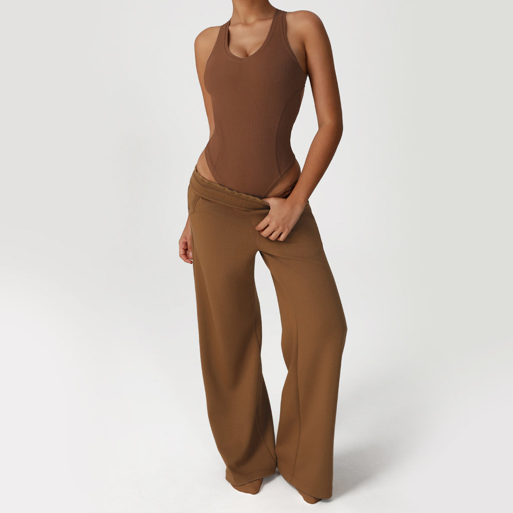 Loose Wide Leg Pants Yoga Set One Piece Women Dance Training Sports Bottoming Skinny Jumpsuit