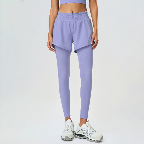 Faux Two Pieces Fitness Yoga Pants Outer Wear Slimming Cropped Pants Belly Contracting Hip Lifting Running Exercise Pants