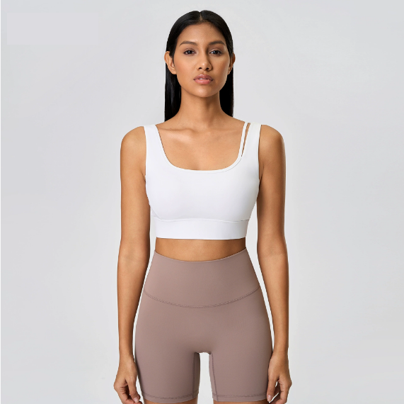 Sujetador de yoga con copa semifija, a prueba de golpes, push up, ahuecado, con espalda descubierta, tacto nude, agradable para la piel, ropa interior deportiva para mujer