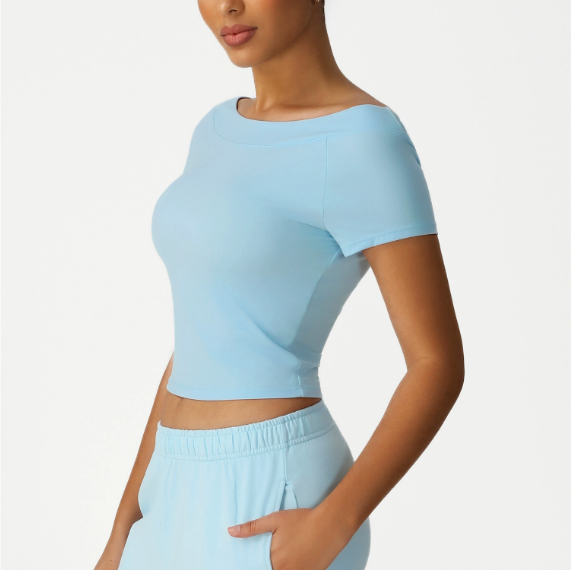 Sexy Slim Fit Shaping Sports Top Skims Short Sleeve T shirt Casual Yoga Clothes High Elastic Top