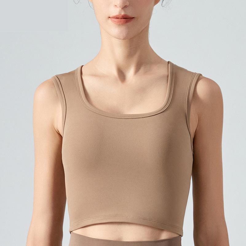 Square Collar Widened Double Shoulder Strap Sports Bra Strap Chest Pad Workout Underwear Slim Fit Slimming Yoga Vest Top for Women