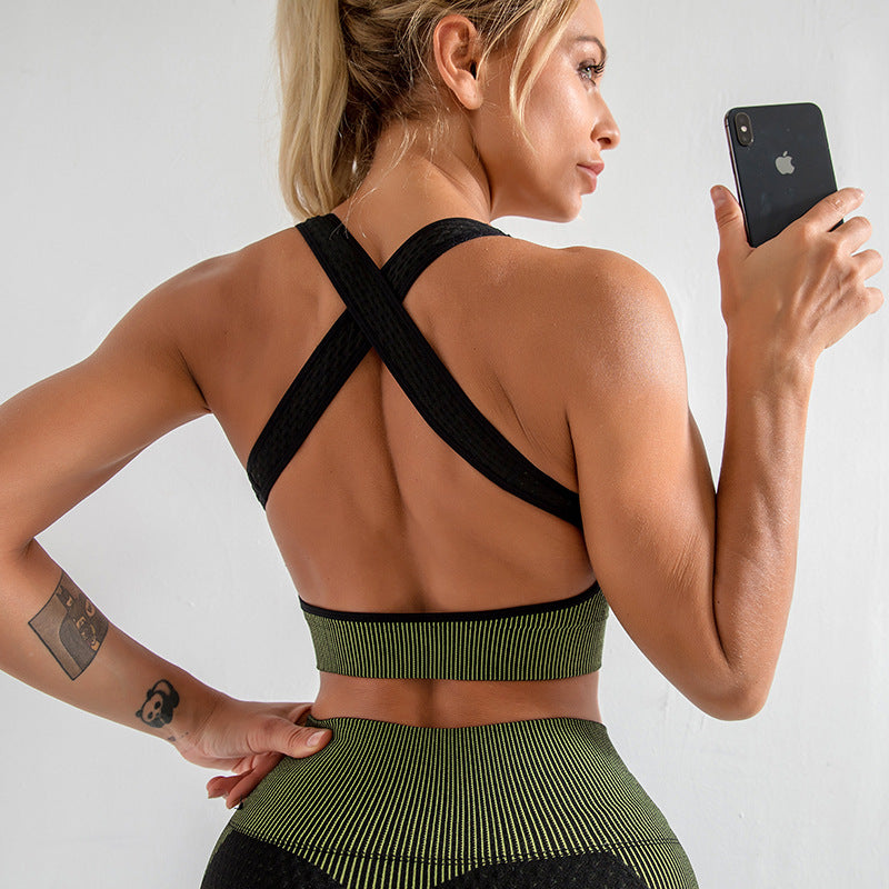 Sujetador deportivo con chaleco de yoga, ropa interior sin costuras, a prueba de golpes, espalda de belleza, sujetador de secado rápido, ropa interior para correr y hacer ejercicio.