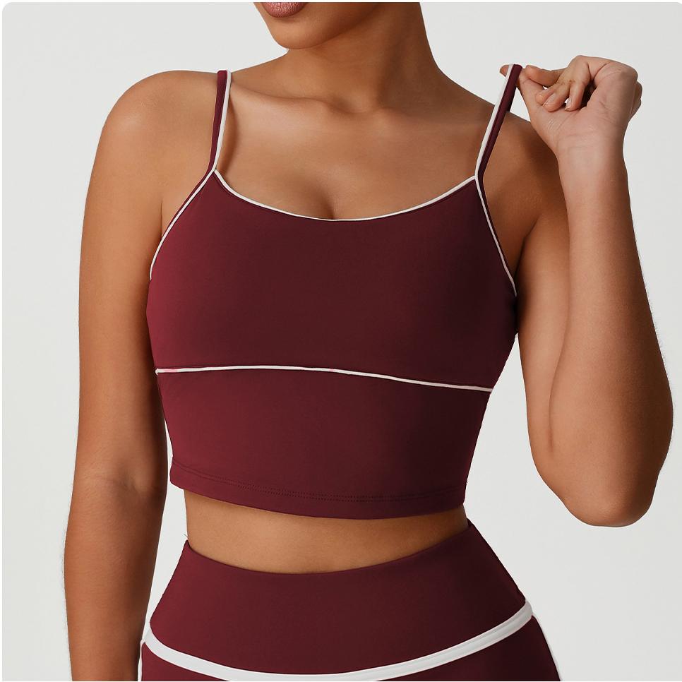 Yoga Tight Sports Sling Top with Chest Pad Outdoor Running Training Fitness Contrast Color Vest