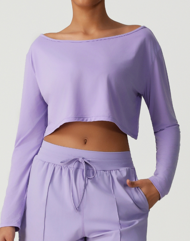 Slant Shoulder Long Sleeve Sports Casual Top Skims High Elastic Loose Yoga Clothes T shirt Training Workout Clothes