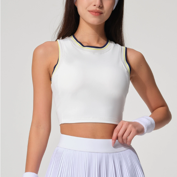 Yoga Exercise Vest Contrast Color Striped Detachable Chest Pad High Elastic Quick Drying Breathable Fitness Women Top