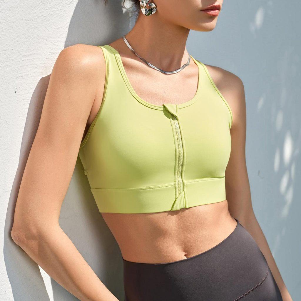 Ropa interior deportiva de una pieza con copa frontal y cremallera, push up, a prueba de golpes, de alta resistencia, de tela antibacteriana, sujetador deportivo para mujer