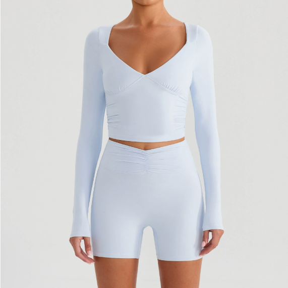 Deep V Plunge neck Yoga Clothes Women Fitness Exercise Outdoor Stretch Hollow Out Cutout out Beauty Back Slim Outer Wear Yoga Jacket