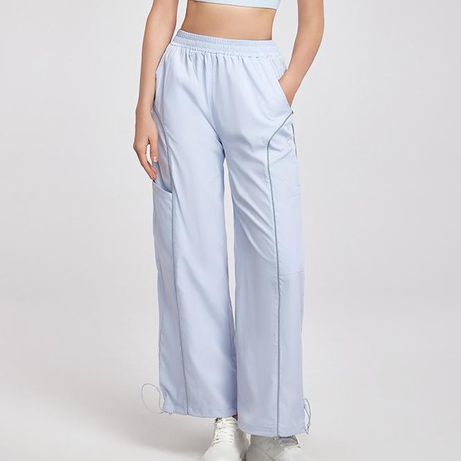 Two Side Length Workwear with Pocket Sports Pants Women Reflective Stripe All Matching Casual Pants Adjustable Trousers Wide Leg Trousers