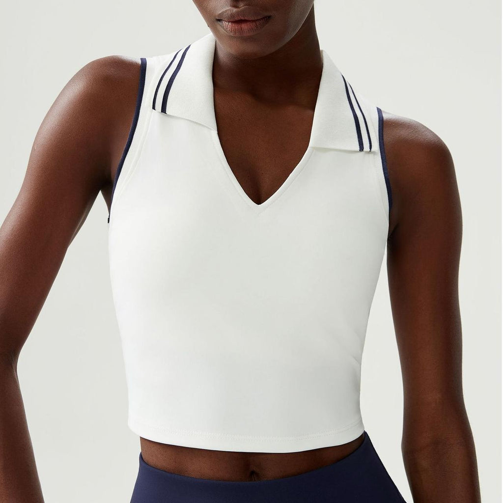 Stand Collar Tennis Women Yoga Fitness Running Top Quick Drying Sleeveless Vest with Chest Pad