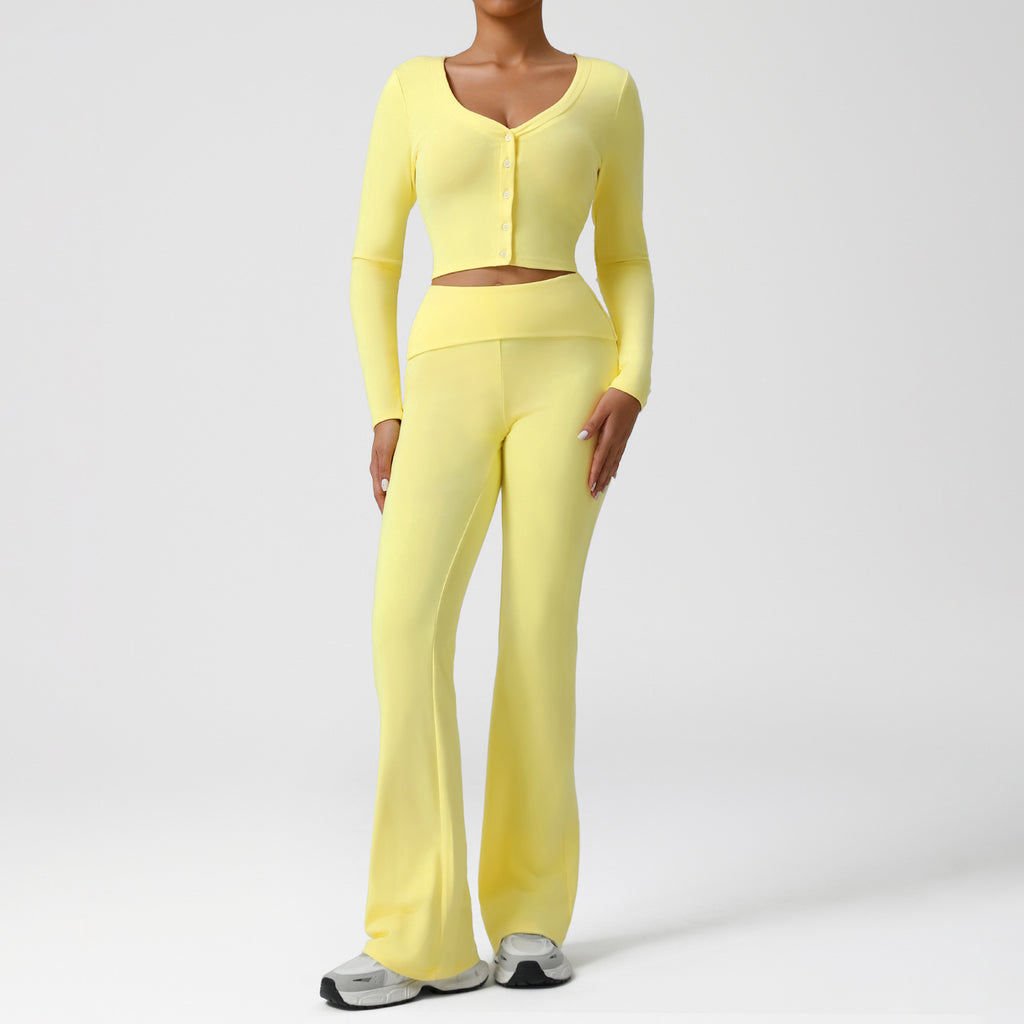 Thread Fitted Bootcut Trousers Yoga Women Slimming V Neckline Long Sleeved Workout Clothes Running Workout Pants Sets