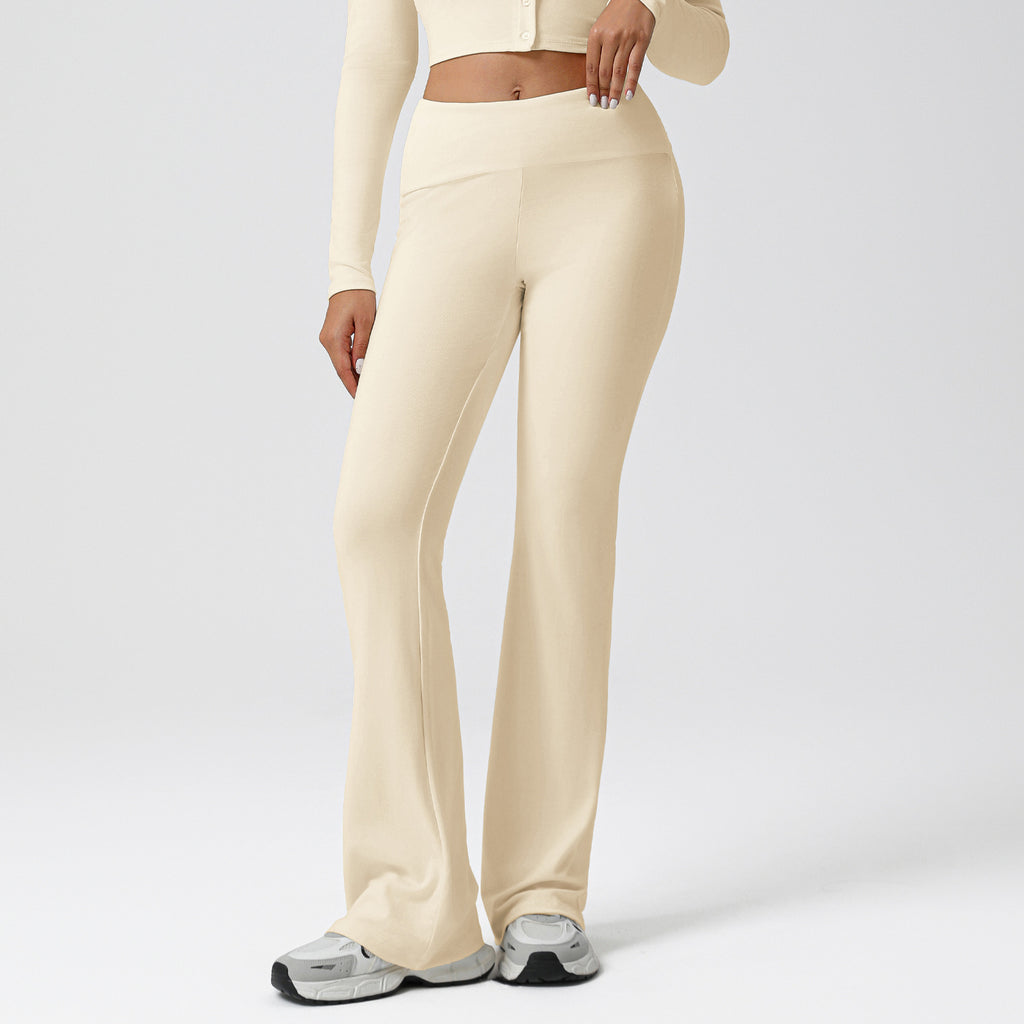 Autumn Sports Casual Bootcut Trousers High Waist Folding Hip Raise Yoga Pants Drape Dance Training Workout Pants