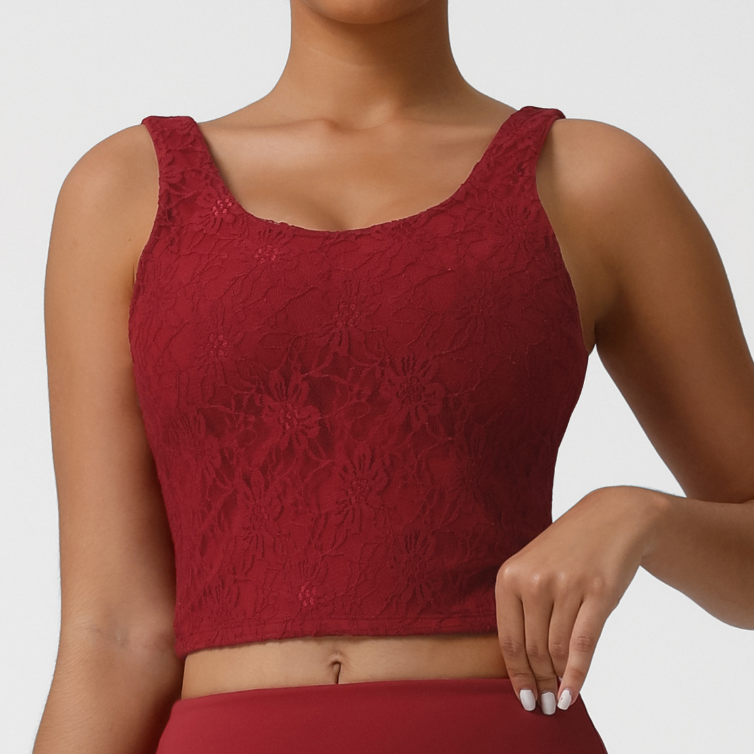 Nude Feel Sexy Lace Sleeveless Sports Top Dance Training Exercise Strap Vest Women