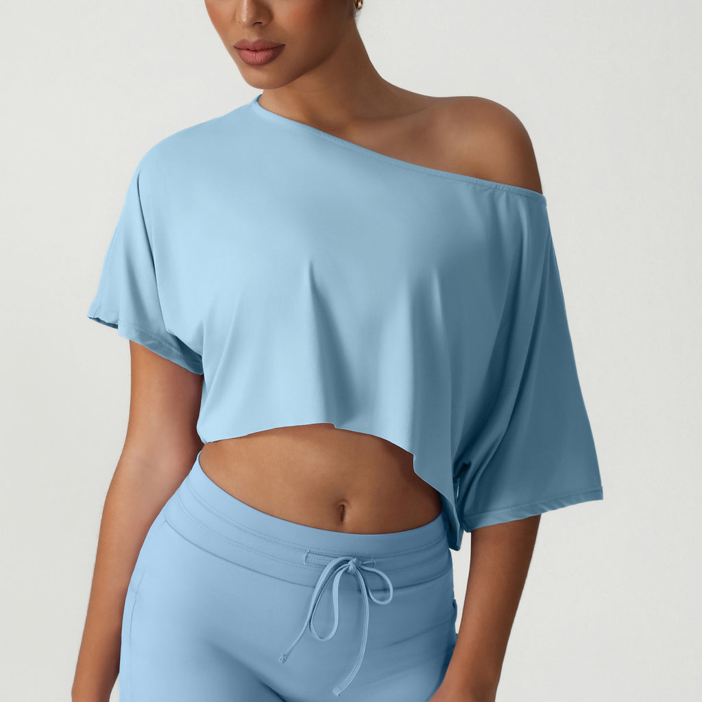 Sports Short Sleeved Casual Top Breathable off the Shoulder Short T shirt Women Fitness Running Smock Yoga Clothes