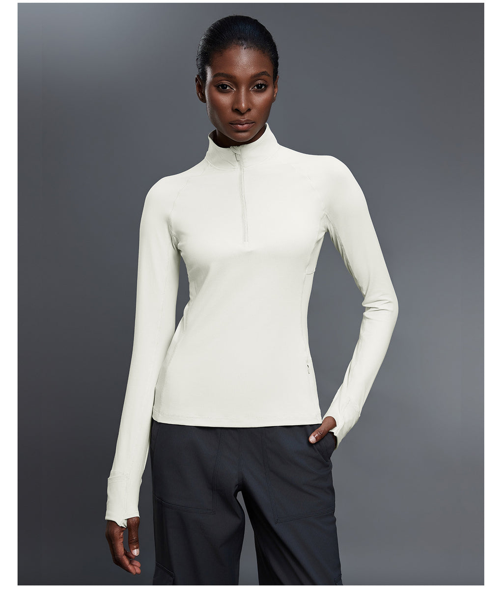 Autumn Half Long Sleeve Zipper Yoga Clothes Stand up Collar Slim Fit Slimming Workout Top Running Sports T shirts