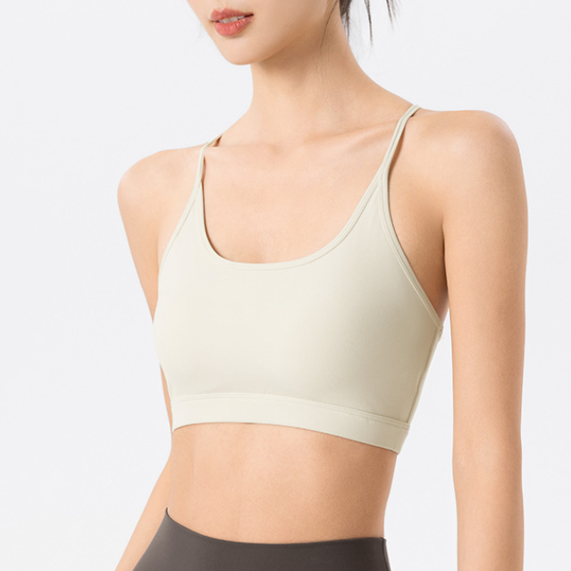 Nude Feel Skin Friendly Sports Underwear Women Chest Pad Hollow Out Cutout out Beauty Back Workout Bra Spaghetti Strap Shock Absorbing Yoga Clothes Vest
