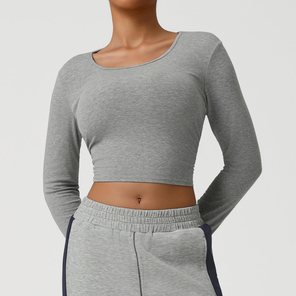 Threaded Short Yoga Clothes Women Cropped Slim Look Running Autumn Sports Long Sleeved T shirt Training Quick Drying Top
