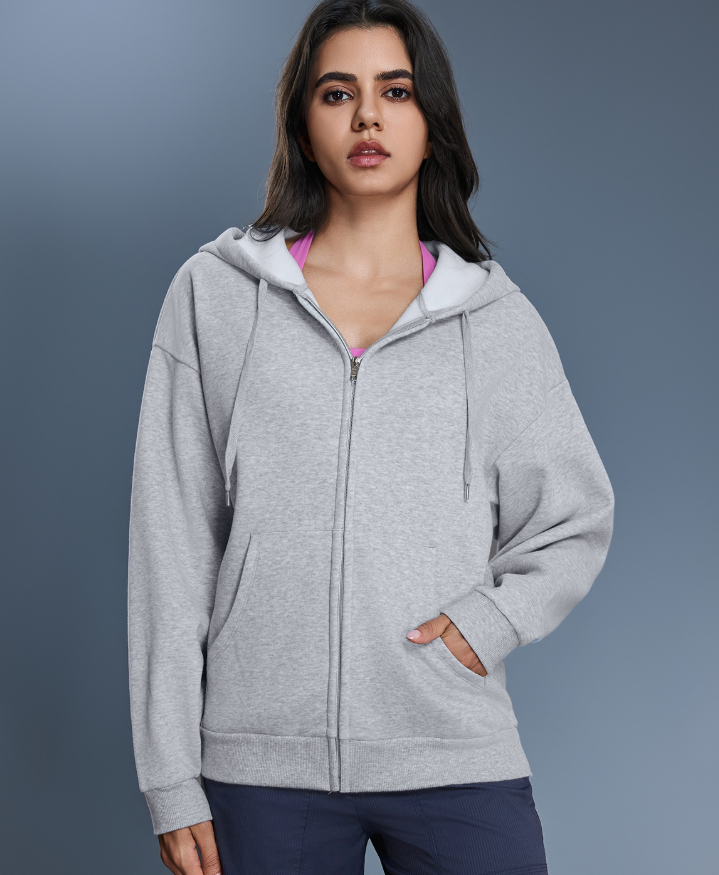 Autumn Winter Hooded Sweatshirt Women Windproof Warm Loose Slimming Casual Zipper Cardigan Outerwear