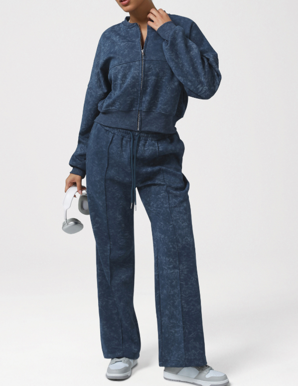 Traje deportivo informal de otoño e invierno con estampado asimétrico irregular, conjunto de dos piezas de alta calidad, ropa cálida para yoga