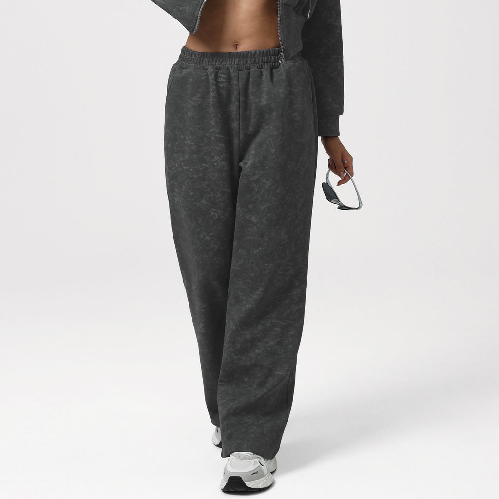 Outdoor Running Casual Wide Leg Pants Loose High Waist Print Straight-Leg Pants Sports Training Trousers Women