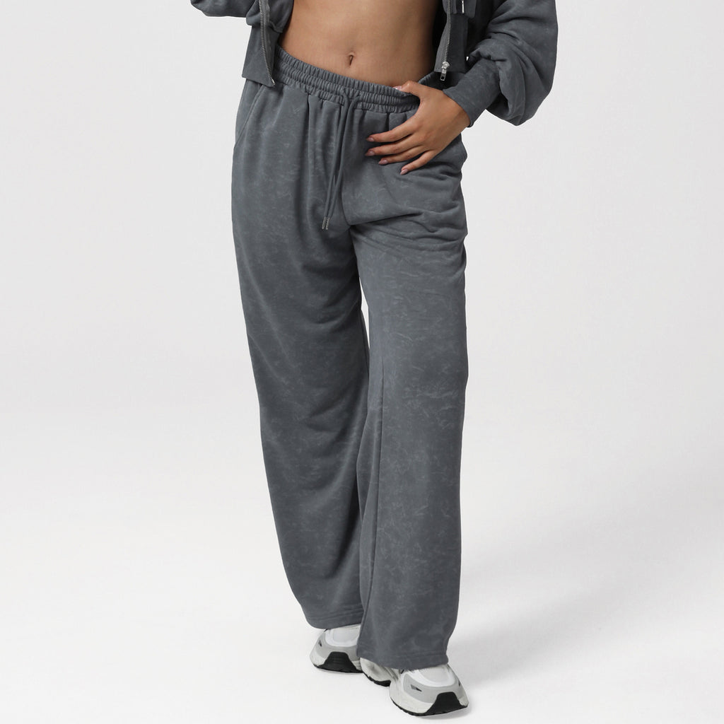 Autumn Winter High Waist Casual Pants Tie Dyed Printed Loose Track Pants Women Drooping Slimming Straight Fitness Wide Leg Pants