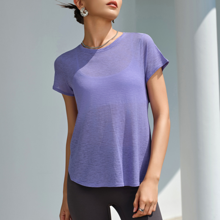 Bunchy Yarn Yoga Short Sleeve T shirt Cross Hollow Out Cutout out Beauty Back Top Sports Quick Drying Crew Neck Running Fitness Clothes