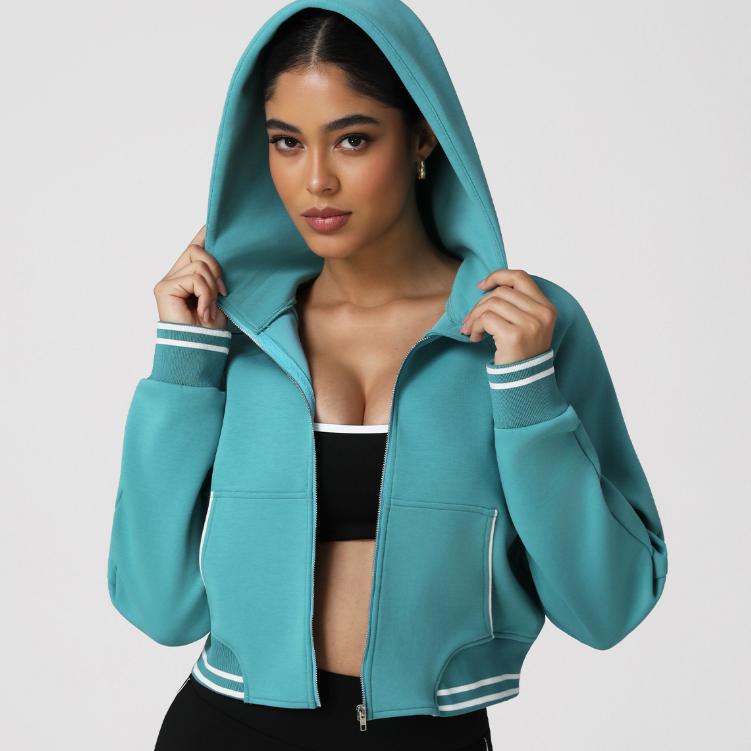 Arrival Sports Casual Long Sleeve Thermal Jacket Autumn Winter Contrast Color Hooded Zipper Jacket Thick Sweater Workout Clothes