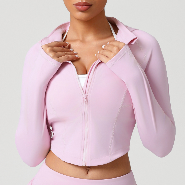 Slim Fit Running Top Stand Collar Fitness Coat Training Nude Feel Long Sleeve Yoga Wear Women
