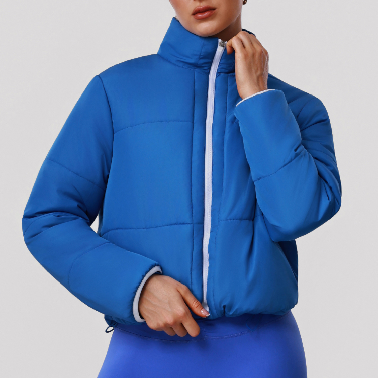 Chaqueta acolchada de algodón para mujer, gruesa, resistente al viento, con cremallera, ajustada, para correr y hacer ejercicio, para exteriores, otoño e invierno