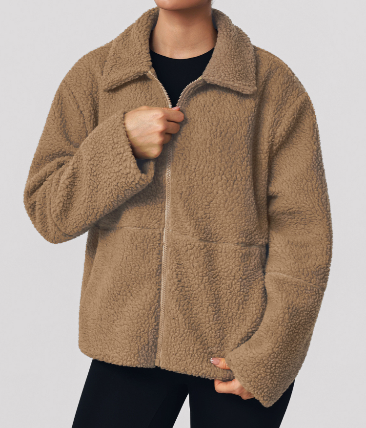 Autumn Winter Thickening Lamb Wool Casual Coat Women Warm Sports Turn-down Collar Coat Outdoor Running Cardigan Sweater