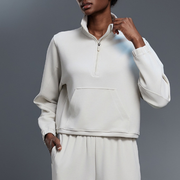 Pull ample et décontracté à demi-zip pour femme, idéal pour l'automne, coupe-vent, col montant, ourlet à cordon, parfait pour le sport et le fitness.