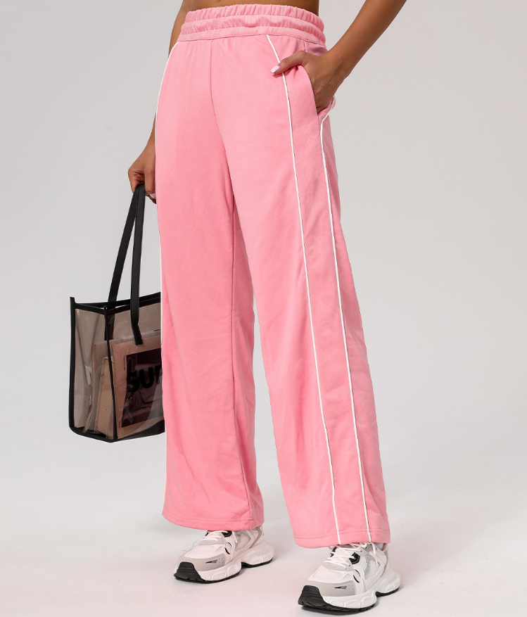 Draping Casual Sports Pants Contrast Color Loose Straight Leg Pants Women Pocket Yoga Hip Lifting Fitness Wide Leg Pants