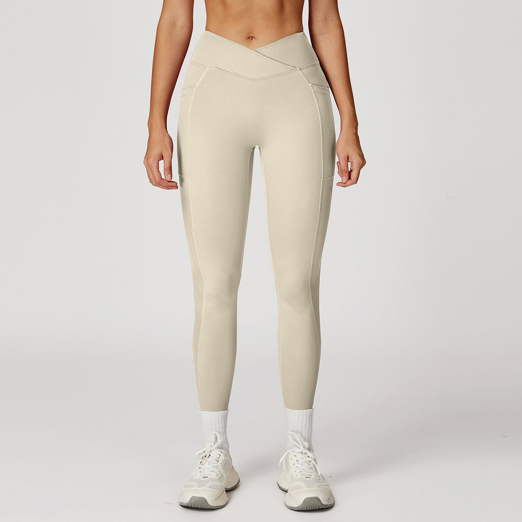 Pantalones de yoga de cintura alta con tacto nude, pantalones de yoga de cintura cruzada para mujer, mallas deportivas para correr al aire libre