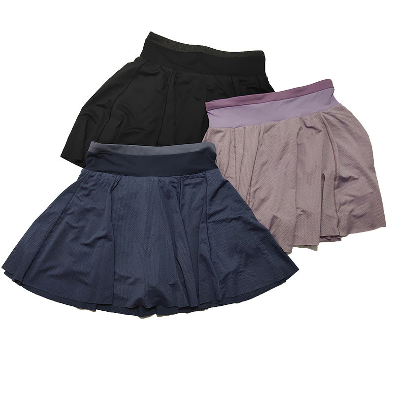 Summer Anti-Exposure Sports Skirt Women Loose False Two Pieces Yoga Skirt Aerobic Training Running Workout Shorts