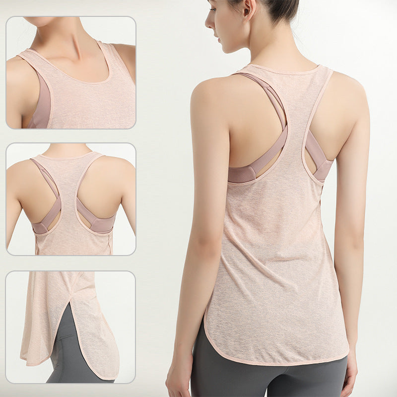 Débardeur de sport pour femme, vêtement d'extérieur long pour la course et le fitness, t-shirt sans manches à séchage rapide, haut ample pour le yoga
