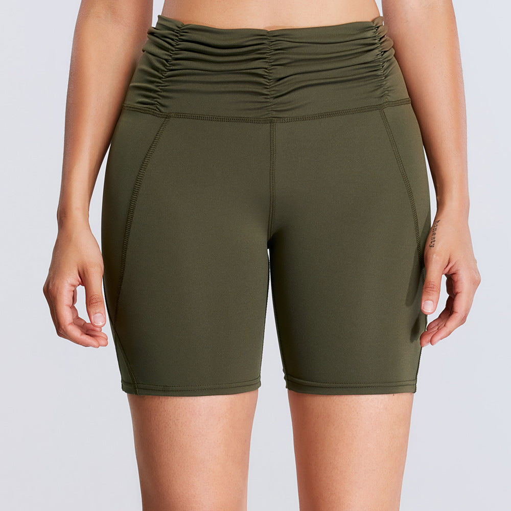 Pantalones de fitness de cintura alta con realce de cadera de color melocotón, pantalones cortos ajustados de secado rápido para correr, pantalones deportivos de yoga, pantalones de quinto grado