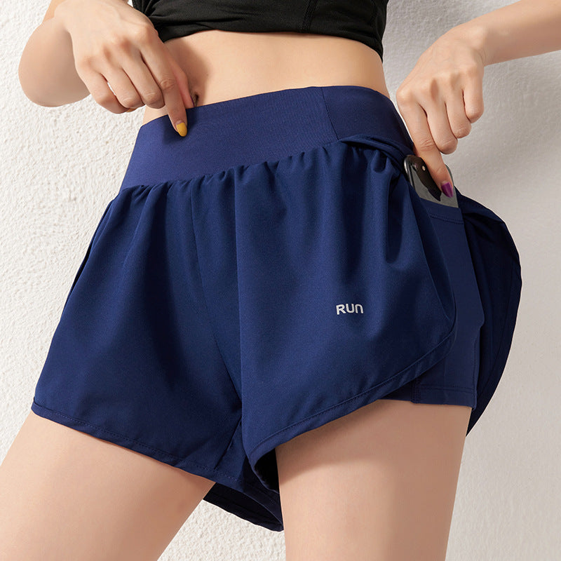 Pantalones cortos deportivos antiexposición para mujer, holgados, finos, para correr, gimnasio, informales, de cintura alta y ancha, de dos piezas, de verano