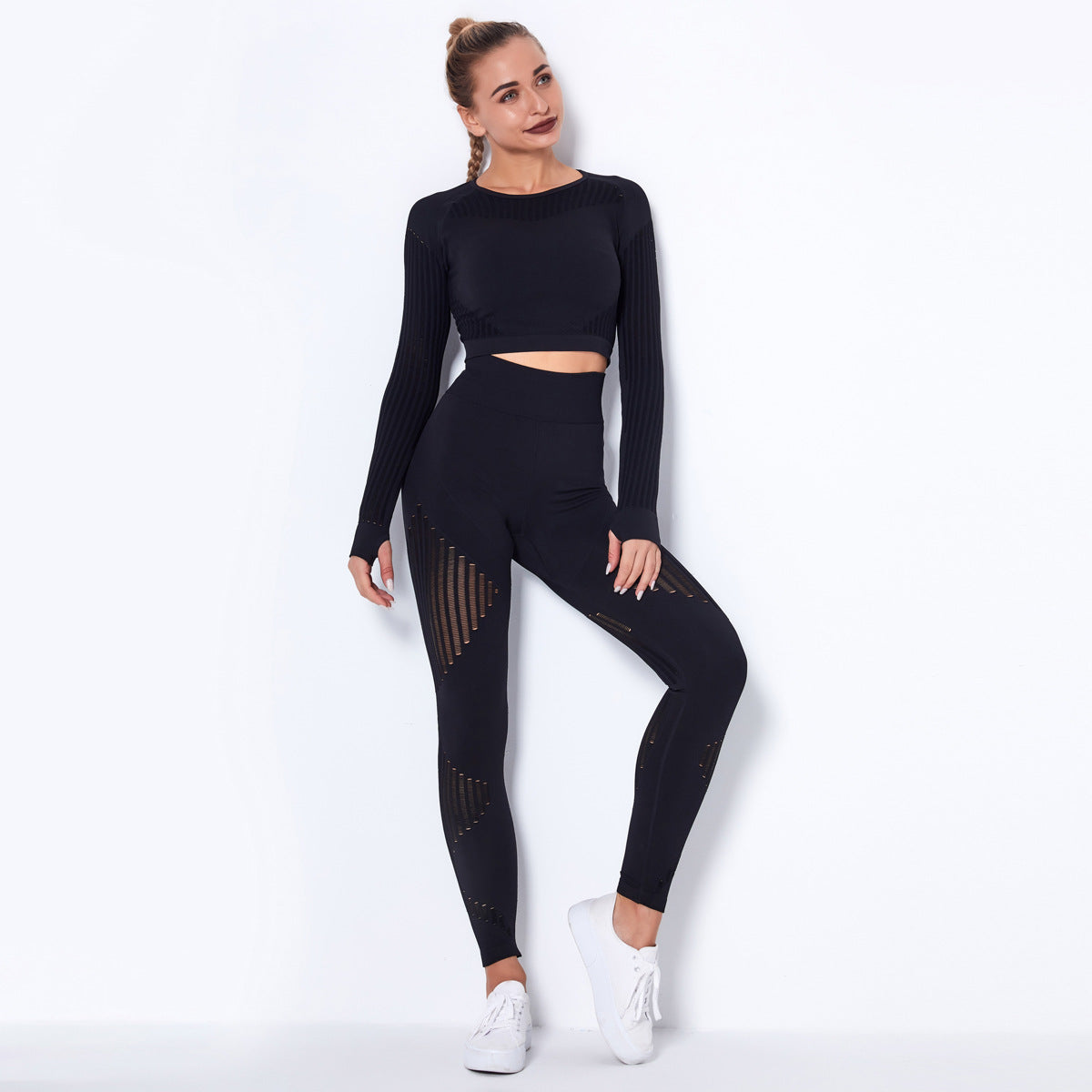 Long Sleeve Trousers Suit-Pure Black