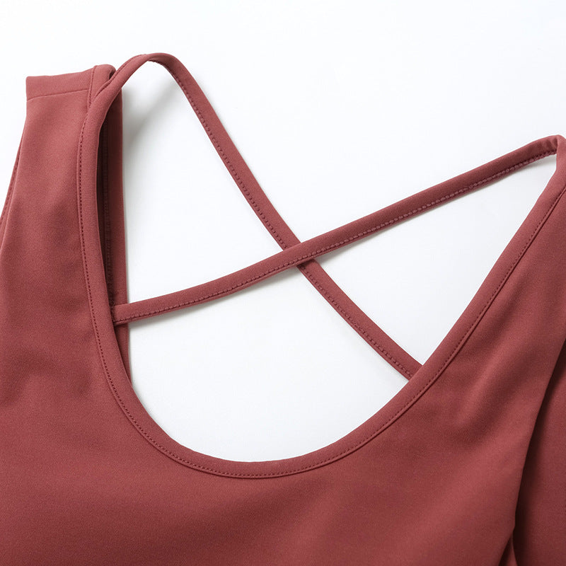 Traje de yoga para mujer, conjunto de dos piezas con sujetador sin espalda y pantalones cortos deportivos para correr y fitness