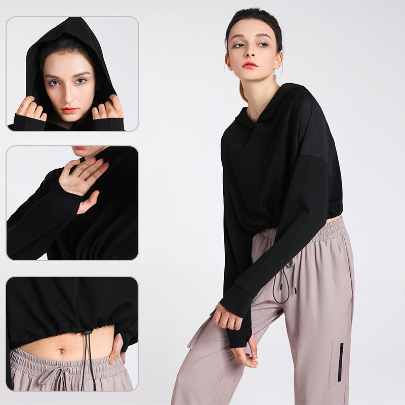 Hooded Sports Blouse Women Loose Quick-Drying Workout Clothes Autumn Winter Running Sweater Long Sleeve Yoga Jacket