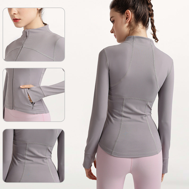 Veste de sport à manches longues et séchage rapide pour femme, idéale pour la course et le yoga. Blouse zippée pour femme.