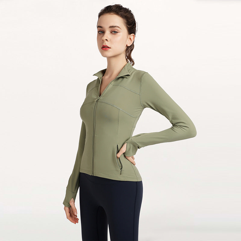 Veste de sport à manches longues et séchage rapide pour femme, idéale pour la course et le yoga. Blouse zippée pour femme.
