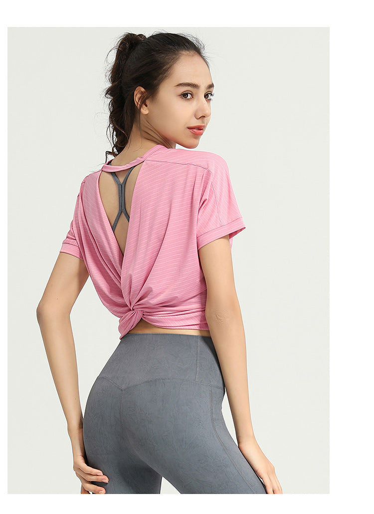 Summer Back Shaping Fitness Clothes Loose Breathable Sports T-shirt Women Running Yoga Jacket Jacquard Short Sleeve