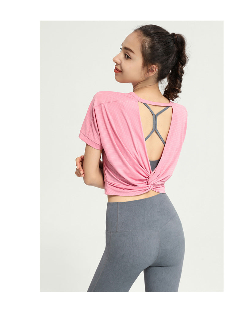 Summer Back Shaping Fitness Clothes Loose Breathable Sports T-shirt Women Running Yoga Jacket Jacquard Short Sleeve