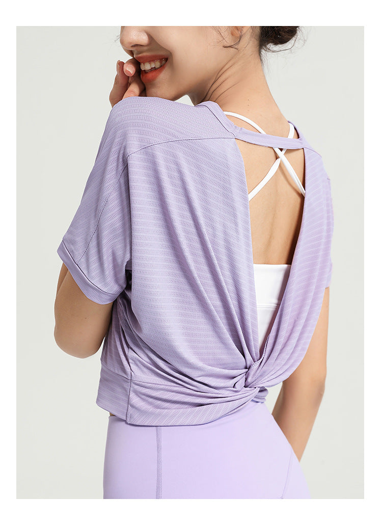 Summer Back Shaping Fitness Clothes Loose Breathable Sports T-shirt Women Running Yoga Jacket Jacquard Short Sleeve