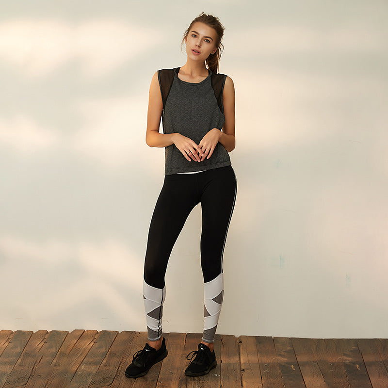 Fitness Sports Top Sleeveless Vest Mesh Stitching Design Moisture Wicking Breathable Yoga Clothes