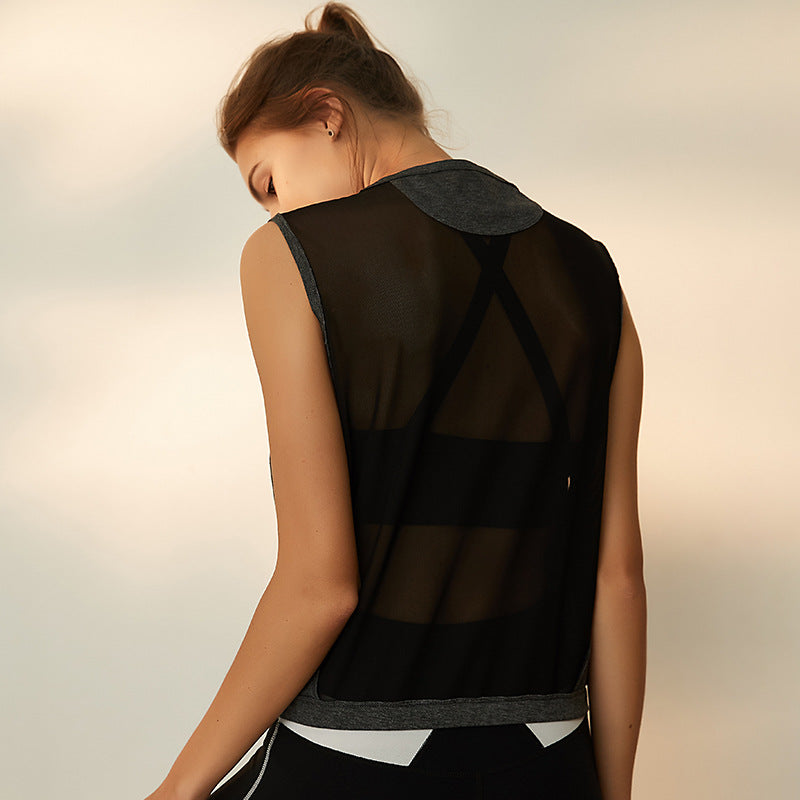 Fitness Sports Top Sleeveless Vest Mesh Stitching Design Moisture Wicking Breathable Yoga Clothes