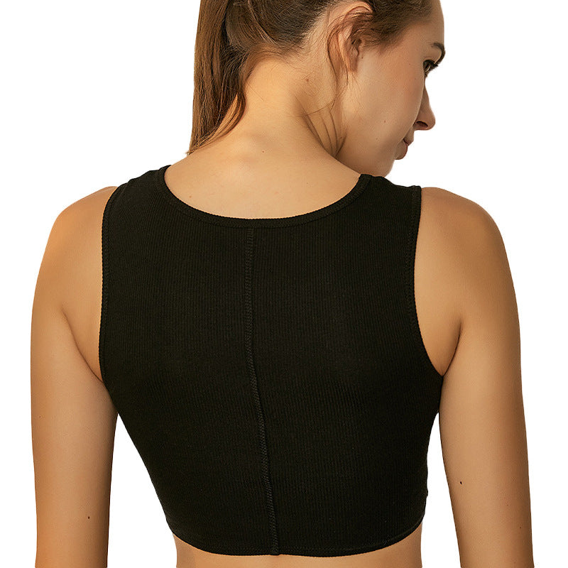 High Elastic Quick-Drying Knotted Ribbed Bra Short Top Fitness Running Yoga Bra Sports Vest