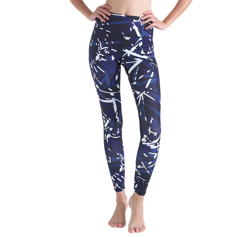 Spring Mesh Stitching Printed Sports Trousers Yoga Pants Fitness Pants Running Trousers