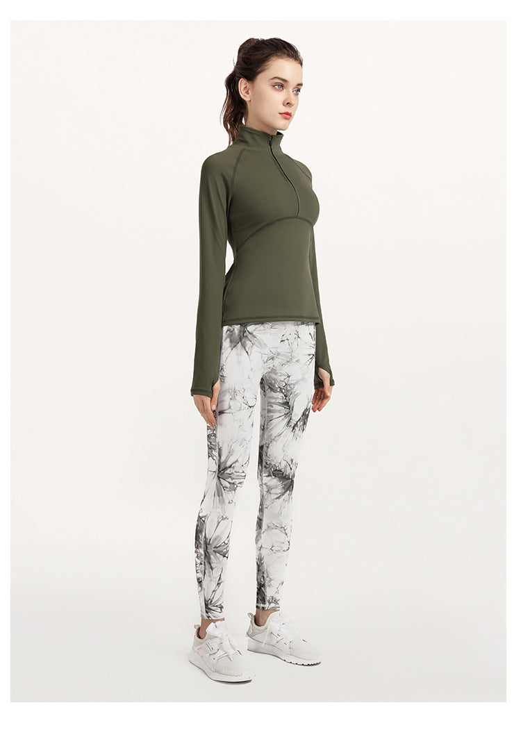 Ropa de entrenamiento para correr, chaqueta de yoga de manga larga, abrigo con media cremallera, blusa deportiva para mujer